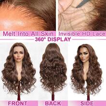 8-34英寸水波纹蕾丝前假发，13*4高清蕾丝前假发，真人发前额发丝，即戴即走，预先拔毛，带婴儿发，漂白发结，原生发，自然发际线，5x5无胶，易于佩戴，适合女性，#4棕色混色 - 棕色 - 查看 3