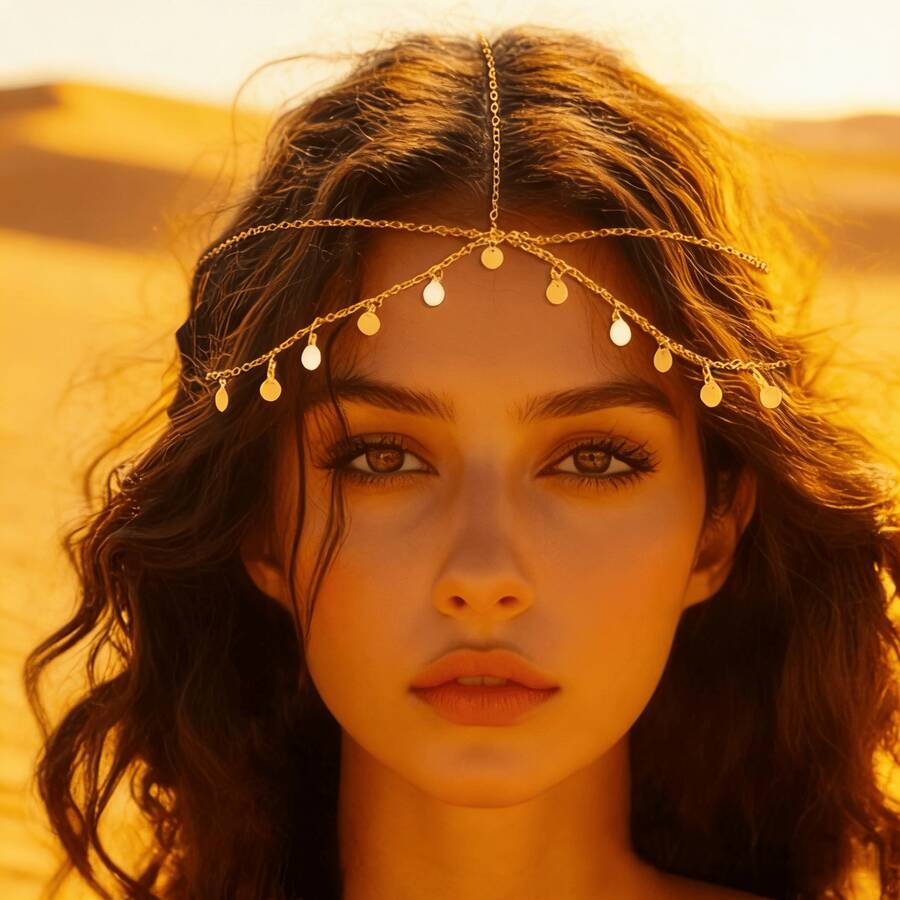 1PC Adjustable Gold Sequin Head Chain For Women, Alloy Bohemian Prom Headpiece Hair Jewelry, Cleopatra Festival Costume Hair Accessories, Fashion Bohemian French Elegant Summer Headband For Wedding, Party, Holiday, Daily Wear, Elegant Headpiece For Daily Photography Gift - 1 - Xem 1