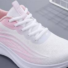 Tenis de mujer casuales y deportivos, zapatillas de malla transpirable con suela de goma suave, zapatos para mujer cómodos y ligeros para correr, tenis para mujeres con cordones y plataforma de estilo moderno y elegante, calzado deportivo con amortiguación y suela flexible de alta calidad. - Rosa - Ver 8
