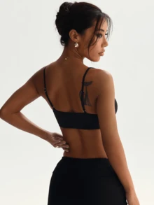 Women's Black Removable Padded Twist Front Sports Bra - Black - View 2