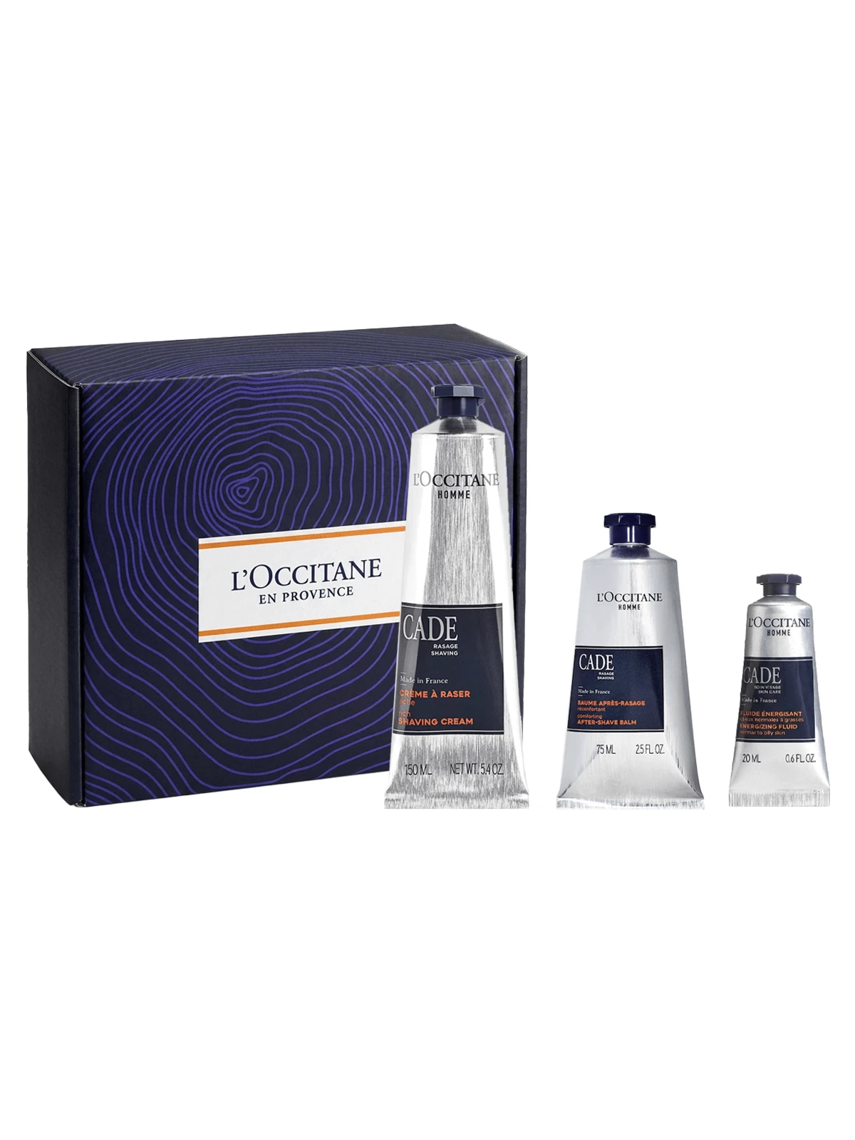 L'Occitane Cade 3 Pcs Set For Men(Shaving Gel 150ml+Energizing Fluid 20ml+After Shave Balm 75ml) 5oz/150ml+0.6oz/20ml+2.5oz/75ml - Suitable For Daily Use,Birthday,Party,Office,Gift Ideal For Y3K Fancy Fashion - 3 Pcs - View 1