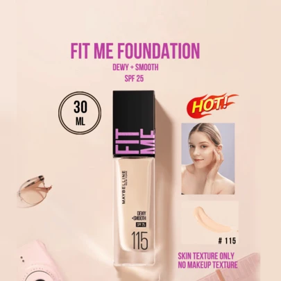 Maybelline Feliete Base de Maquillaje Hidratante, Hidratante y Suave, FPS 25, Tono #115 Natural Suave, Disponible en 5/30ml, Hidratación Duradera de 24 horas, Aplicación Rápida de 10 Segundos, Efecto 3-en-1, Aspecto de Maquillaje Natural, Nutrición Duradera, 3 Pasos Fáciles, Apto para Tonos de Piel Clara Tipo 2 Piel Seca, Crea un Maquillaje Diario Perfecto