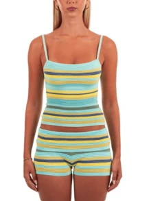 Shorts Set Women 2 Piece Outfits - Stripe Casual Y2K Two Pc Sleeveless Tank Crop Tops And Skinny Booty Shorts Sets - 青色 - 查看 3