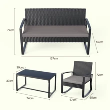 Sala Exterior de Ratán 4 Piezas con Sillas Mecedoras - Set de Muebles para Jardín con Cojines Impermeables y Mesa de Vidrio (Negro) - Negro - Ver 2