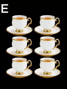 Coffee Cup Set Of 6 With Saucers, 3.5 OZ Ceramic Espresso Cups, Deco Golden Turkish Coffee Cup Gift For Cappuccino, Latte, Cafe Mocha And Tea - trắng - Xem 5