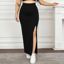 Women's Long Slit Skirt - 黑色 - 查看 1
