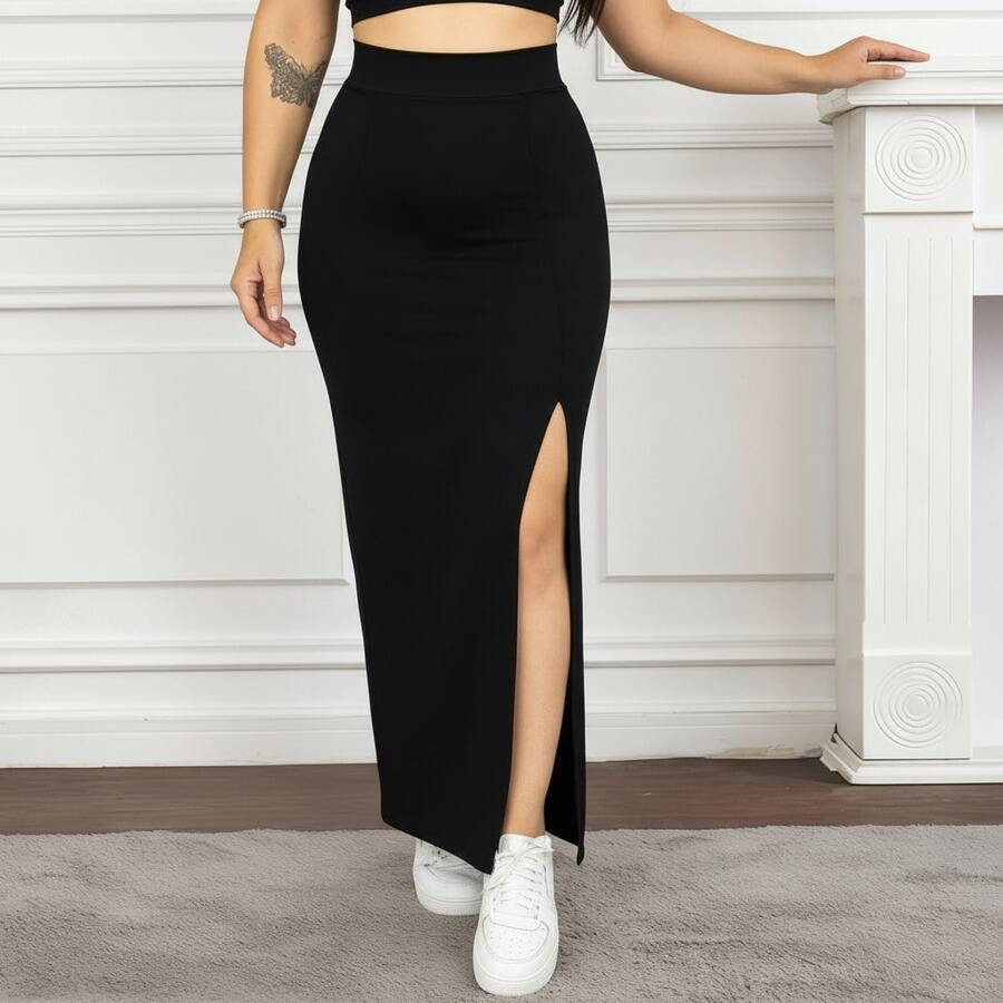 Women's Long Slit Skirt - 黑色 - 查看 1