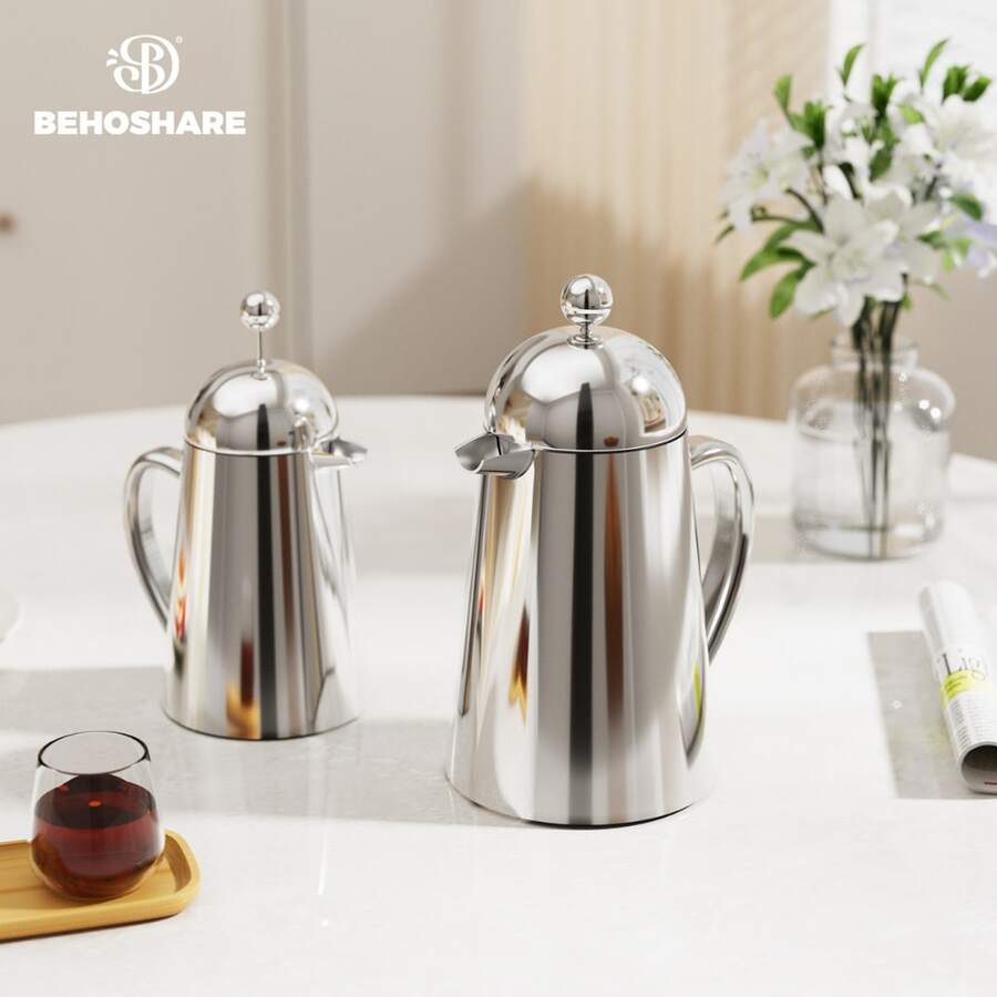 Vintage Stainless Steel Double-Layer French Press Coffee And Tea Pot - Primary Color - View 1