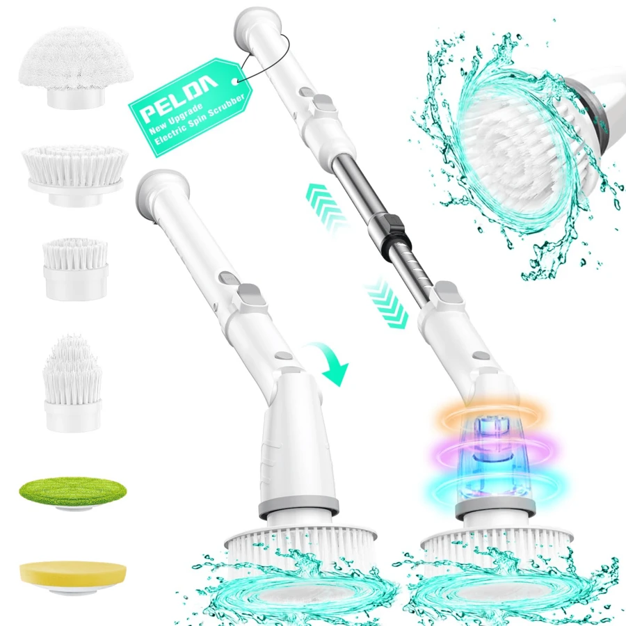 Electric Spin Scrubber, High-Speed Adjustable Cleaning Brush With 6 Replaceable Brush Heads & Long Handle, 11-In-1 Multi-Surface Power Scrubber For Bathroom, Tile, Tub, Floor, Glass, Sink, Tires - A - View 1