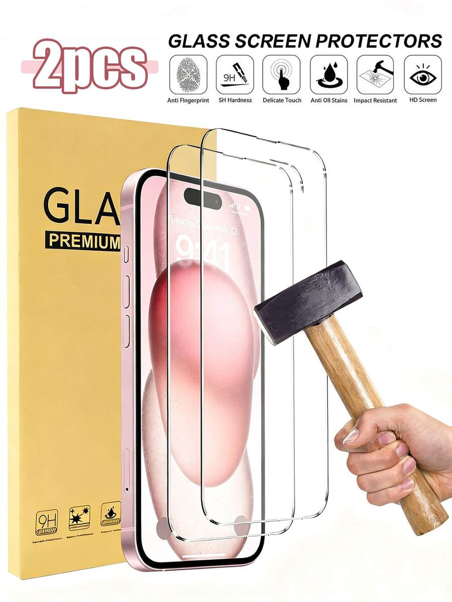 2 st. skärmskydd i härdat glas, kompatibelt med 17/Air/17 Pro/17 Pro Max/16 Pro Max/15 Pro Max/14 Pro Max/13/12/11 Pro Max-serien. 9H-hårdhet, reptålig, fingeravtrycksskyddande, oljeskyddande, högupplöst beröringskänslig, skyddande film i härdat glas för mobiltelefoner. - Genomskinlig - Visa 1