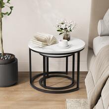 Set Of Two White Built-In Coffee Tables, 60cm Round Coffee Tables With Metal Frames, Modern Style Two-Piece Coffee Table Set For Living Room, Bedroom, Balcony, Terrace, Office, Small Space - White - View 7