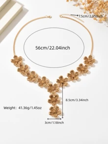 1件波西米亚风手工编织拉菲草3D五瓣花吊坠Y形项链，时尚个性化手工拉菲草花朵拼接长项链，适合女性日常、海滩、派对佩戴（手工制作，可能略有胶水残留，敬请谅解） - 咖色 - 查看 6