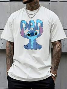 Disney, Stitch Pattern Sweatshirt For Men, Regular Fit, Machine Washable, Suitable For Autumn And Winter Casual Wear, Cartoon Character Design, Comfortable Fabric, Detailed Description, Easy Care, And Also A Great Gift Choice. - 白色 - 查看 2