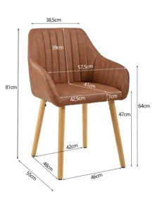 Goeurvant Modern Vertical-Stripe Upholstered Dining Chairs With Armrests And Solid Wood Legs For Dining Room, Kitchen, Living Room - Set Of 2 / Set Of 4 / Set Of 6 - Brown - Brown - View 11