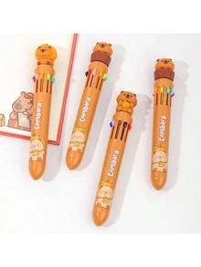 2 piezas Bolígrafos de punta de bola de 10 colores con diseño de Capibara adorable, bolígrafos retráctiles multicolor creativos para estudiantes, diario, patrones y colores surtidos coloridos - Dibujos animados - Ver 5