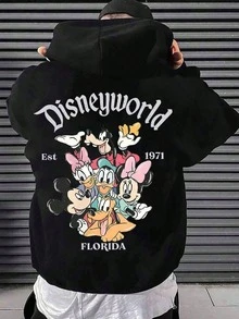 Disney UNIHLO  Mickey   Printed Heavyweight Long-Sleeved Hooded Sweatshirt, Perfect For Autumn And Winter, Versatile And Casual, Suitable For Any Occasion - màu đen - Xem 2