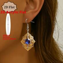 Bohemian Floral 2D Acrylic Printing Earrings – Blue Gem Design, Luxury Gifts For Women - Multicolor - View 4