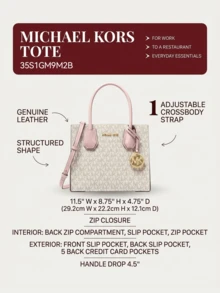 Michael Kors Mercer 中号标志和皮革风琴斜挎包 - 粉红签名印花帆布和皮革 - 时尚奢华高级设计时尚女士包 - 圣诞礼物 - 冬季 - 书包/办公包/旅行必需品/旅行装/女生旅行包/日常必需品 - 柔和淡色 - 查看 5