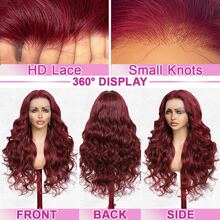 Body Wave Lace Front Wig 8-34 In 13*4 HD Lace Front Wigs Human Frontal Hair Wig Pre Plucked With Baby Hair Bleached Knots Virgin Hair Natural Hairline Easy-To-Wear For Women #99j Burgundy Blended Hair - SBUG - View 3