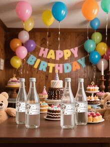 Customizable Text Personalized Gifts, Baby Shower Bath Water Bottle Labels, Brown Balloon Bear Girl Water Bottle Stickers, Baby Christening Water Bottle Decorations, Back To School Decorations, Birthday Party Ideal Gifts - Multicolor - View 3