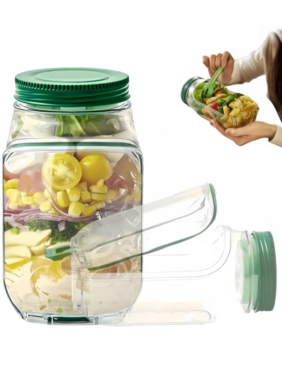 Salad Container, Portable Side-Open Salad Cup, Leak-Proof Design With Lid - Portable Lunch Box And Snack Container, Transparent Food Storage Cup, Side-Open Design For Easy Access, Anti-Spill - Ideal For Office, School, Travel, Gatherings, Home Use