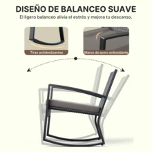 Sala Exterior de Ratán 4 Piezas con Sillas Mecedoras - Set de Muebles para Jardín con Cojines Impermeables y Mesa de Vidrio (Negro) - Negro - Ver 5