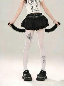 1双Y2K暗黑美学尼龙连裤袜 - 亚文化风格必备小众图案紧身裤 - 彩色 - 查看 5