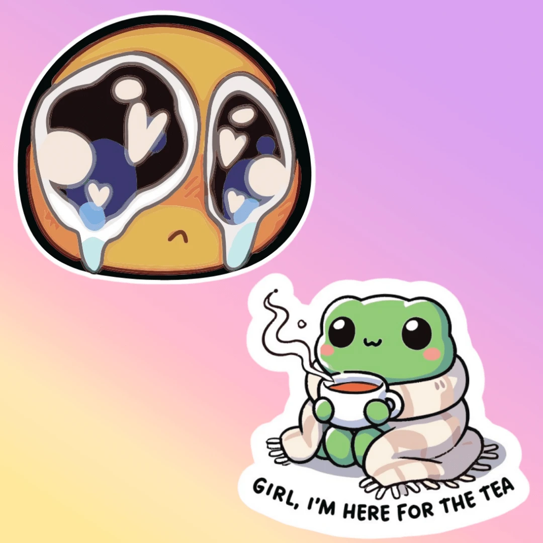 1 cái/3 cái Hình dán ếch "Cô gái, tôi đến đây để uống trà" bằng vinyl - Chất liệu polypropylene bền, tuyệt vời để dán lên cản xe, máy tính xách tay và cốc - Biểu tượng của sự sống, vũ trụ và mọi thứ - đĩa than - Xem 1
