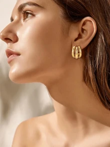 Yanxyad 1/6对女士夹式耳环，夸张几何造型耳环，闪亮水滴形耳环，无需耳洞 - 金色 - 查看 4