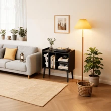 Soporte para reproductor de discos de mediados de siglo, soporte para gabinete de discos de vinilo con almacenamiento de hasta 100 álbumes, mesa de reproductor de discos para sala de estar - Negro - Ver 4