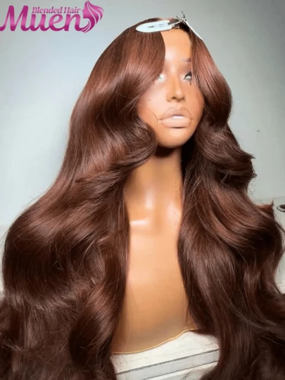 Chocolate Brown Body Wave Lace Front Wigs Human Blended Hair 13x4 13*6 5*5 Lace Front Wigs Human Blended Hair 200% Density Glueless Wigs For Beginners Pre Plucked Pre Cut 8-34 Inch Frontal Wigs For Women