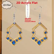 2D Flat Acrylic Blue Gem Printing Earrings – Geometric Hollow Design, Retro Luxury Gifts For Women - Multicolor - View 5