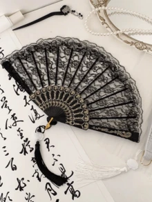 Folding Hand Fans,Foldable Lace Fans,Chinese Folding Fans,Retro Folding Fans,Tassel Handheld Bamboo Fans,Haitang Fans,Bamboo Fans - Image - View 6