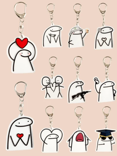 1pc/6pcs Double-Sided Minimalist Acrylic Painting Keychain, Cute Student Pendant, Backpack Decoration, Car Key Chain, White Popular Cartoon Character Keychain, Funny Heart-Shaped Anthropomorphic Expression Acrylic Backpack Decoration, Couples And Fans, Gothic Y2K Halloween Accessories, Teacher's Day Christmas Gift, Creative Lanyard With ID Card Holder, Car Accessories, Backpack Decoration