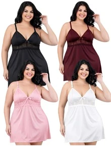 Kit 4 Camisola Maternidade Plus Size Feminina Pós Parto Gestante Com Click Confortável Amamentação - Preto - Visão 1