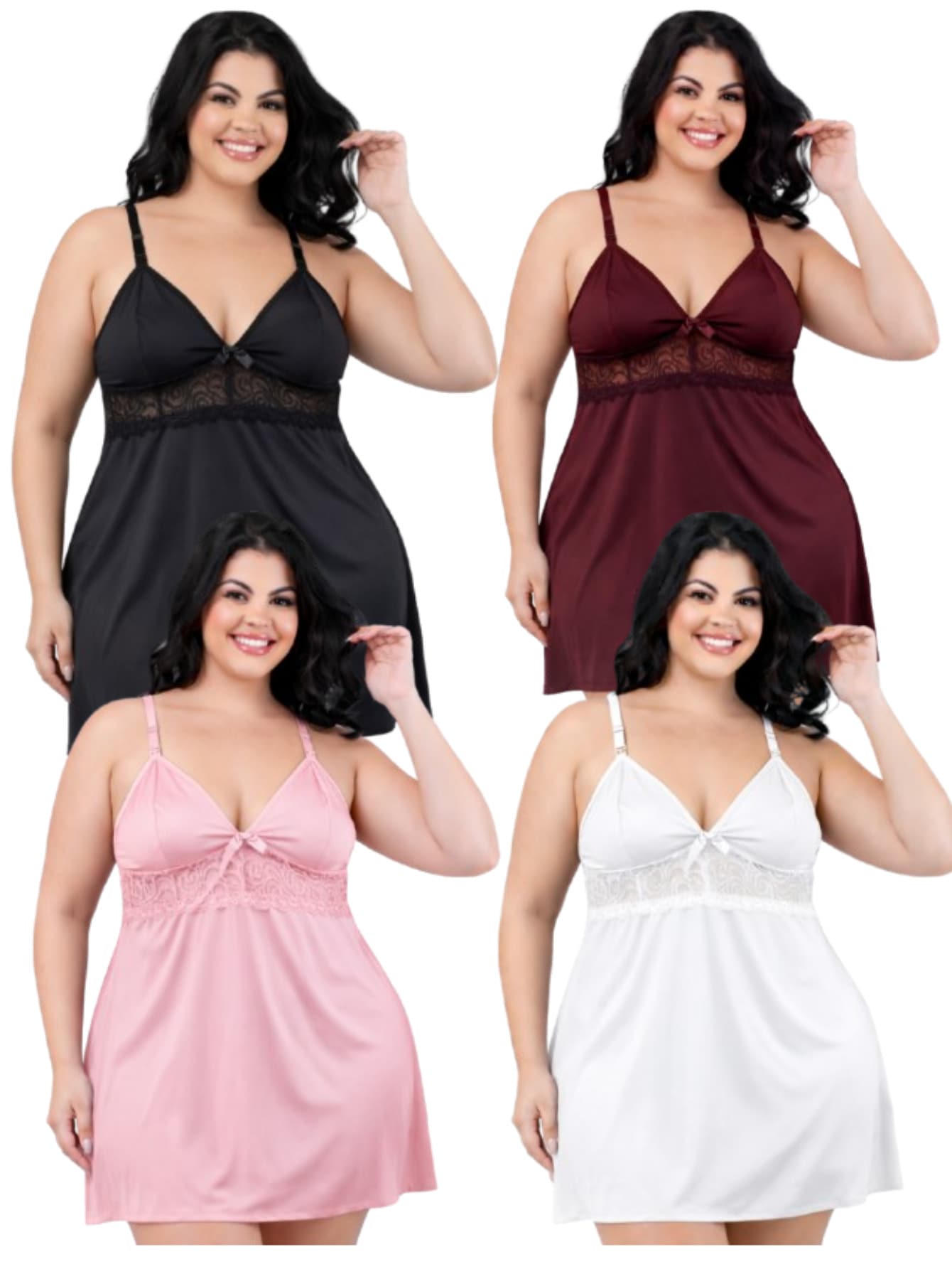Kit 4 Camisola Maternidade Plus Size Feminina Pós Parto Gestante Com Click Confortável Amamentação - Preto - Visão 1