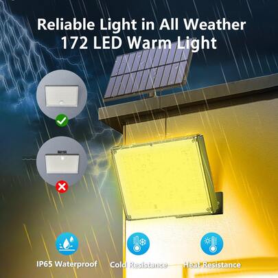 172 LED Solar Wall Light, Warm White, IP65 Waterproof, With Motion Sensor And 3 Lighting Modes, 16.4ft Cable, Suitable For Yard, Porch, Corridor, Halloween And Christmas Decoration Lighting