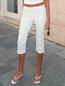 Capri Pants For Women Casual Summer Dressy Pull On Stretch High Waisted Crop Work Leggings - 白色 - 查看 3