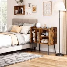 Soporte para reproductor de discos de mediados de siglo, soporte para gabinete de discos de vinilo con almacenamiento de hasta 100 álbumes, mesa de reproductor de discos para sala de estar - Granate - Ver 5