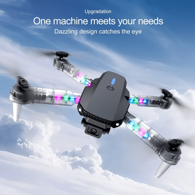 E88D Quadcopter Drone Luces LED  cambian  color 360P Cámaras duales Altura Hold Rc Plegable Dron - Gris - Añade 5