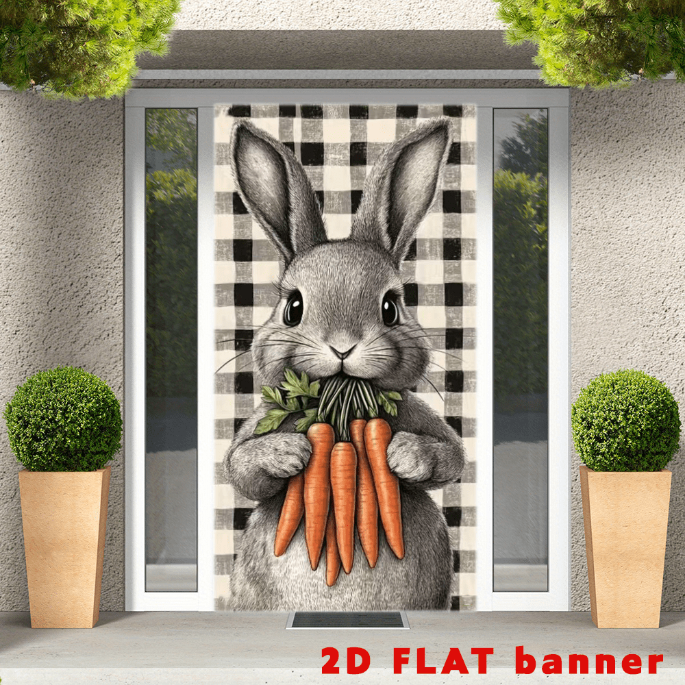 2D Flat Banner1 Item, Polyester Material, Easter Bunny Welcoming Front Porch Banner For Room Front Door Background, Graphic Hanging Seasonal Door Banner, Party Decoration