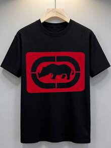 Ecko Unltd Red Rhino Logo Black T-Shirt, Bold Graphic Urban Street Wear Hip Hop Casual Tee For Men, Urban Street Style, Casual Daily Wear, Hip Hop Event, Skateboarding Outfit. - 黑色5 - 查看 3