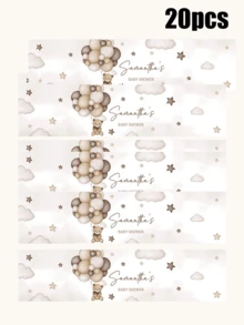 Customizable Text Personalized Gifts, Baby Shower Bath Water Bottle Labels, Brown Balloon Bear Girl Water Bottle Stickers, Baby Christening Water Bottle Decorations, Back To School Decorations, Birthday Party Ideal Gifts - Multicolor - View 10