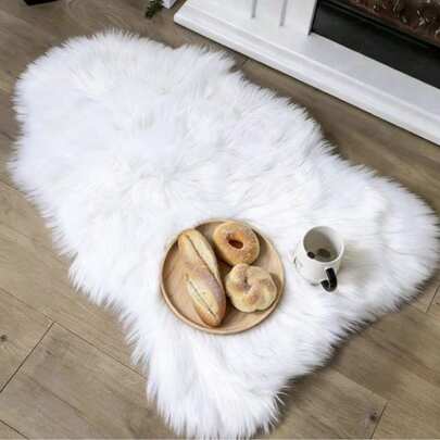 1pc Soft & Comfortable White Faux Fur Pad - Plush Sheepskin Material, Ideal For Bedroom, Living Room And Office Decor, Perfect Christmas Gift, Office Chair Cushion | Fluffy Pad | Polyester Blend