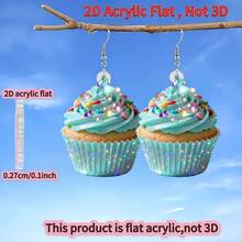 一对独特的2D扁平亚克力钻石蛋糕图案耳环，现代简约风格，适合日常休闲、派对、圣诞节/感恩节、音乐节等场合佩戴。 - 蛋糕 - 查看 2