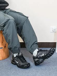 Nike Air Max Torch 4 Lace-Up Fabric & Synthetic Leather Cushioned Durable Breathable Low-Top Casual Running Shoes, Men, Black & Silver - Black Silver - View 8