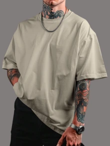 Premium Basic Oversized Streetwear T-Shirt, Plain, 30.1 Combed Cotton. - Màu Khaki - Xem 11