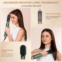 5-In-1 Green & Gold Air Styler: Perfect Valentine's Gift With 800W Power For Curling, Straightening & Drying, Ideal For Travel & All Occasions - Xem 4