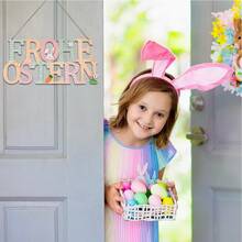 1pc Wooden Easter Wreath | Happy Easter Rabbit & Egg Decor, Suitable For Farmhouse Spring Easter Theme Party Outdoor Door Decoration, Wooden Spring Wreath For Porch, Front Door, Wall And Window - Multicolor - View 2