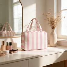 A Large Striped Cosmetic Bag, Perfect For Business Trips And Travel, With A Top Handle, Can Be Given As A Gift To Family And Friends - Multicolor - View 2